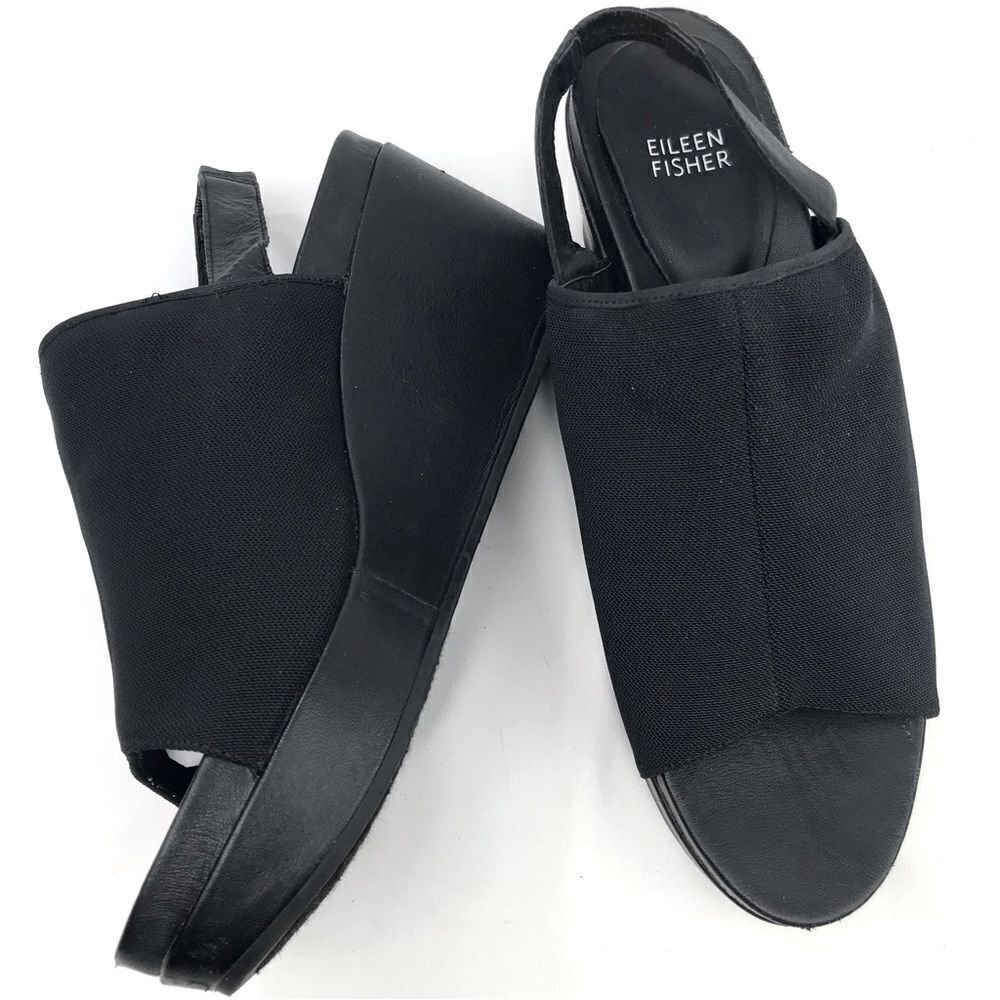 Eileen Fisher Black Wedge Sandals - Picture 3 of 13